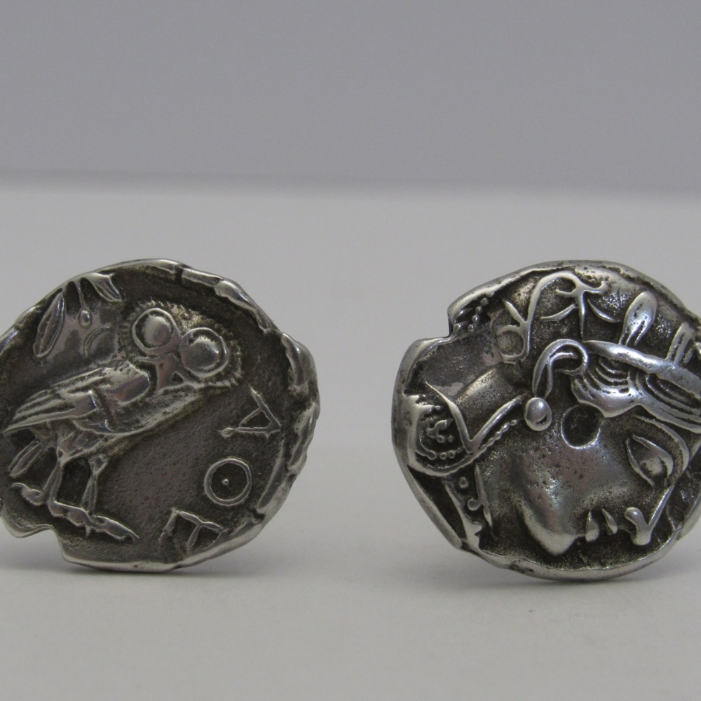 SOLD - Vintage 925 Greek Athena's Owl Cuff Links - Picture 2 of 8